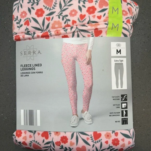 Serra Pink Floral Fleece Lined Leggings, size S and M - Picture 5 of 7